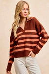 💖 BiBi Striped Sweater Top with Collar Stitched Details - Stylish Layer for Every Season 💖 thumbnail