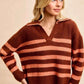 BiBi Striped Sweater Top with Collar Stitched Details - Stylish Layer for Every Season - MegaSuperStar