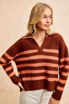 💖 BiBi Striped Sweater Top with Collar Stitched Details - Stylish Layer for Every Season 💖 thumbnail