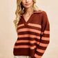 BiBi Striped Sweater Top with Collar Stitched Details - Stylish Layer for Every Season - MegaSuperStar