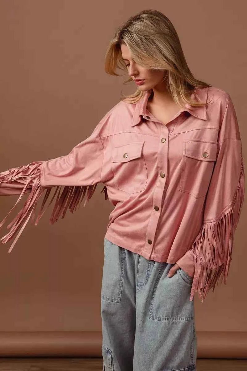 BiBi Suede Fringe Jacket for Effortless Style and Comfort - MegaSuperStar