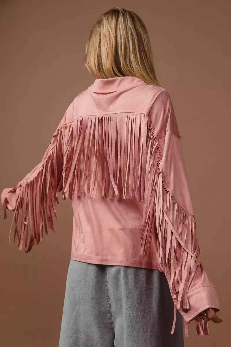 BiBi Suede Fringe Jacket for Effortless Style and Comfort - MegaSuperStar