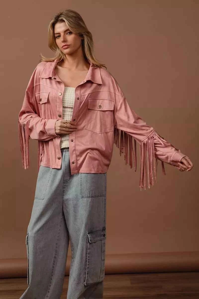 BiBi Suede Fringe Jacket for Effortless Style and Comfort - MegaSuperStar