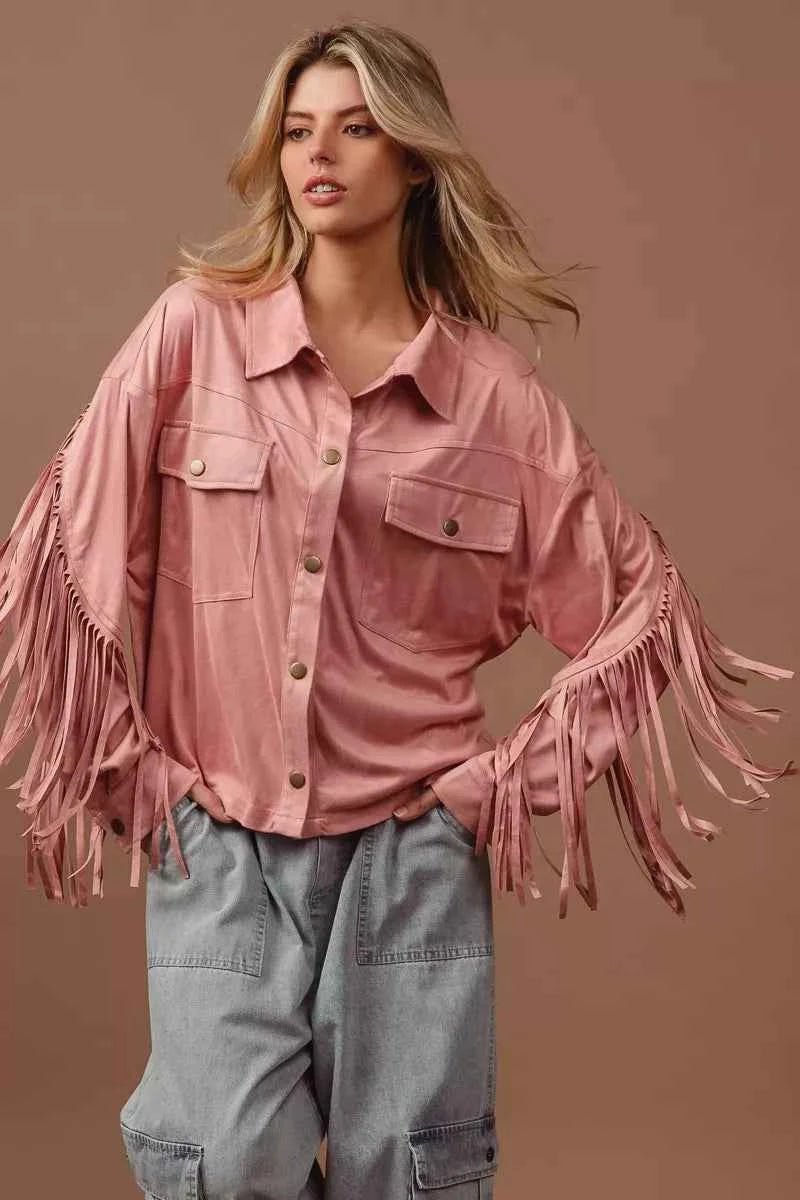 BiBi Suede Fringe Jacket for Effortless Style and Comfort - MegaSuperStar