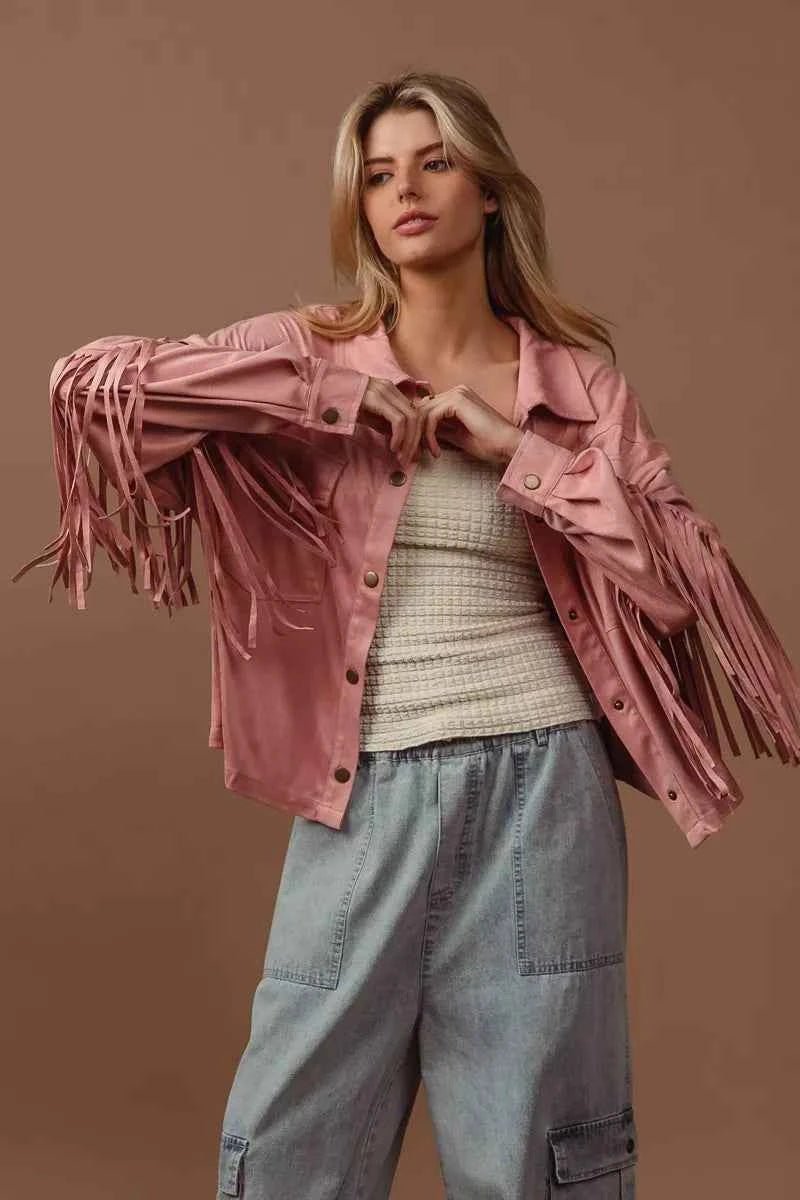 BiBi Suede Fringe Jacket for Effortless Style and Comfort - MegaSuperStar