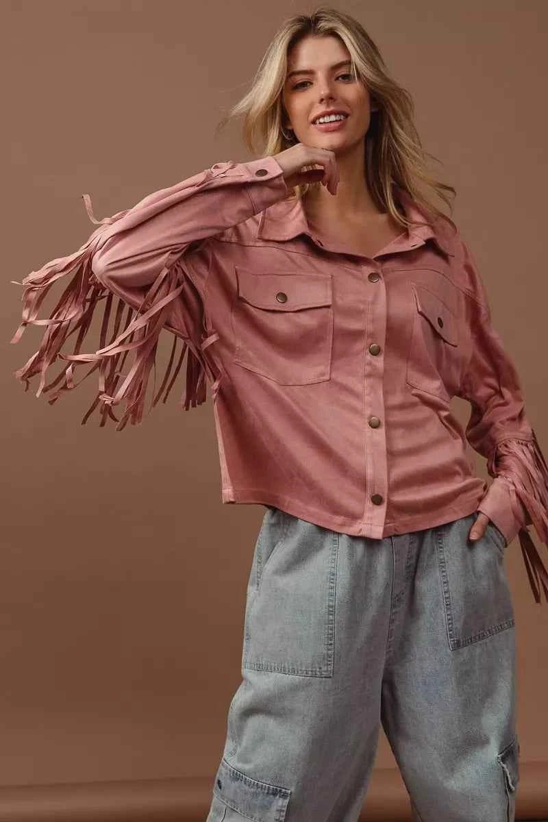 BiBi Suede Fringe Jacket for Effortless Style and Comfort - MegaSuperStar
