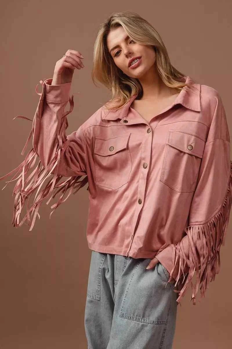 BiBi Suede Fringe Jacket for Effortless Style and Comfort - MegaSuperStar