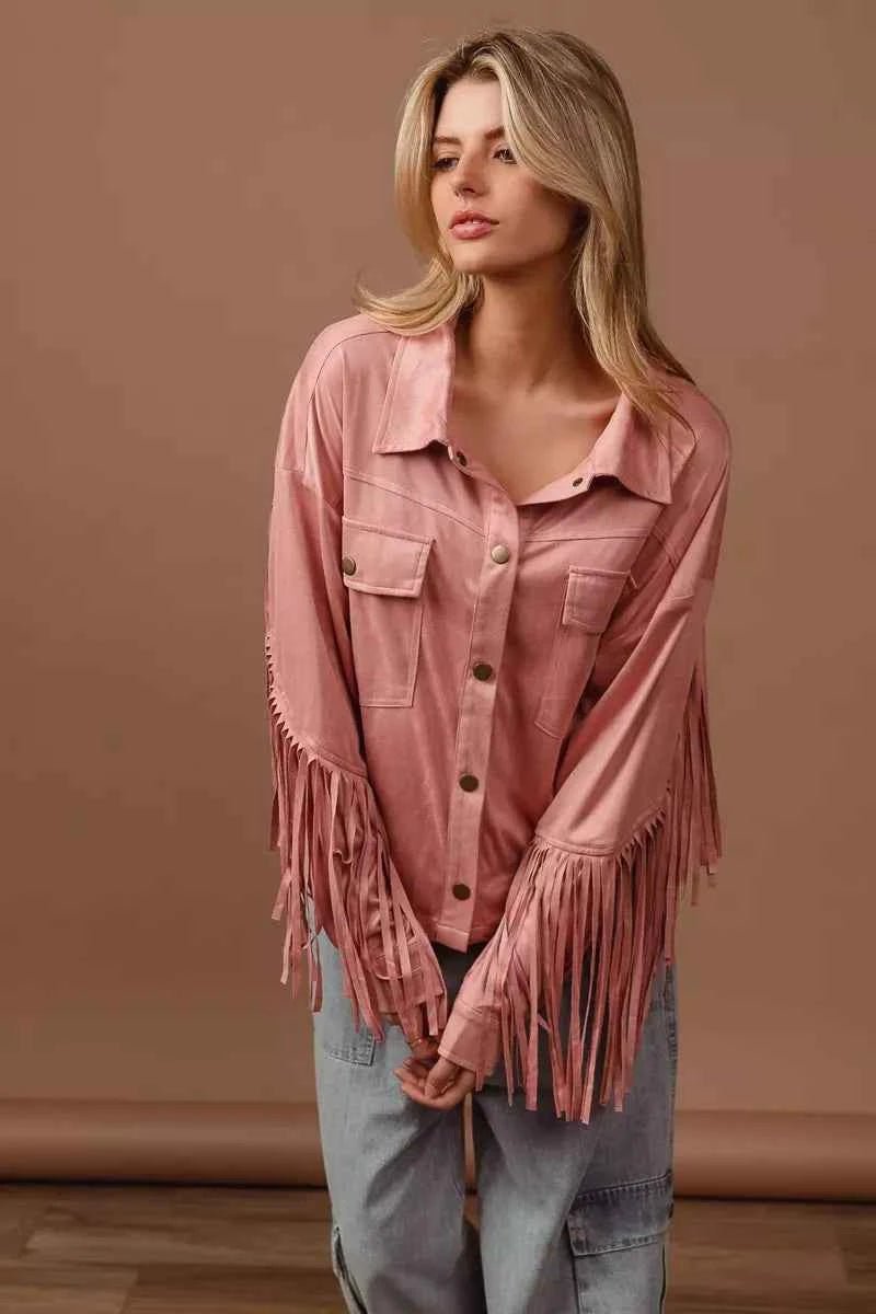 BiBi Suede Fringe Jacket for Effortless Style and Comfort - MegaSuperStar