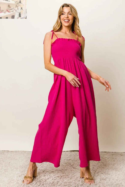 BiBi Texture Smocked Jumpsuit - Chic Sleeveless Style for Effortless Fashion - MegaSuperStar
