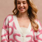 BiBi Textured Heart Cardigan with Buttoned V Neck - MegaSuperStar