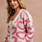BiBi Textured Heart Cardigan with Buttoned V Neck - MegaSuperStar
