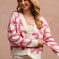 BiBi Textured Heart Cardigan with Buttoned V Neck - MegaSuperStar