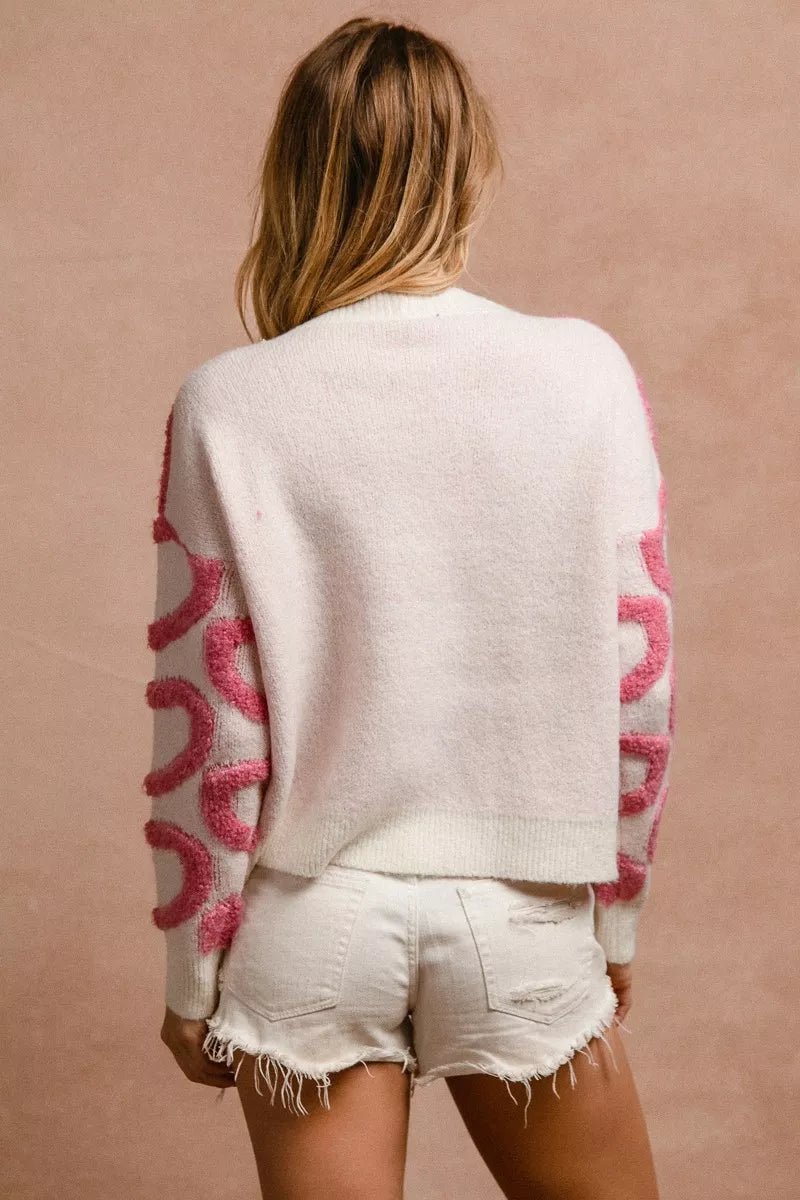 BiBi Textured Heart Cardigan with Buttoned V Neck - MegaSuperStar
