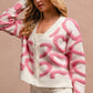 BiBi Textured Heart Cardigan with Buttoned V Neck - MegaSuperStar