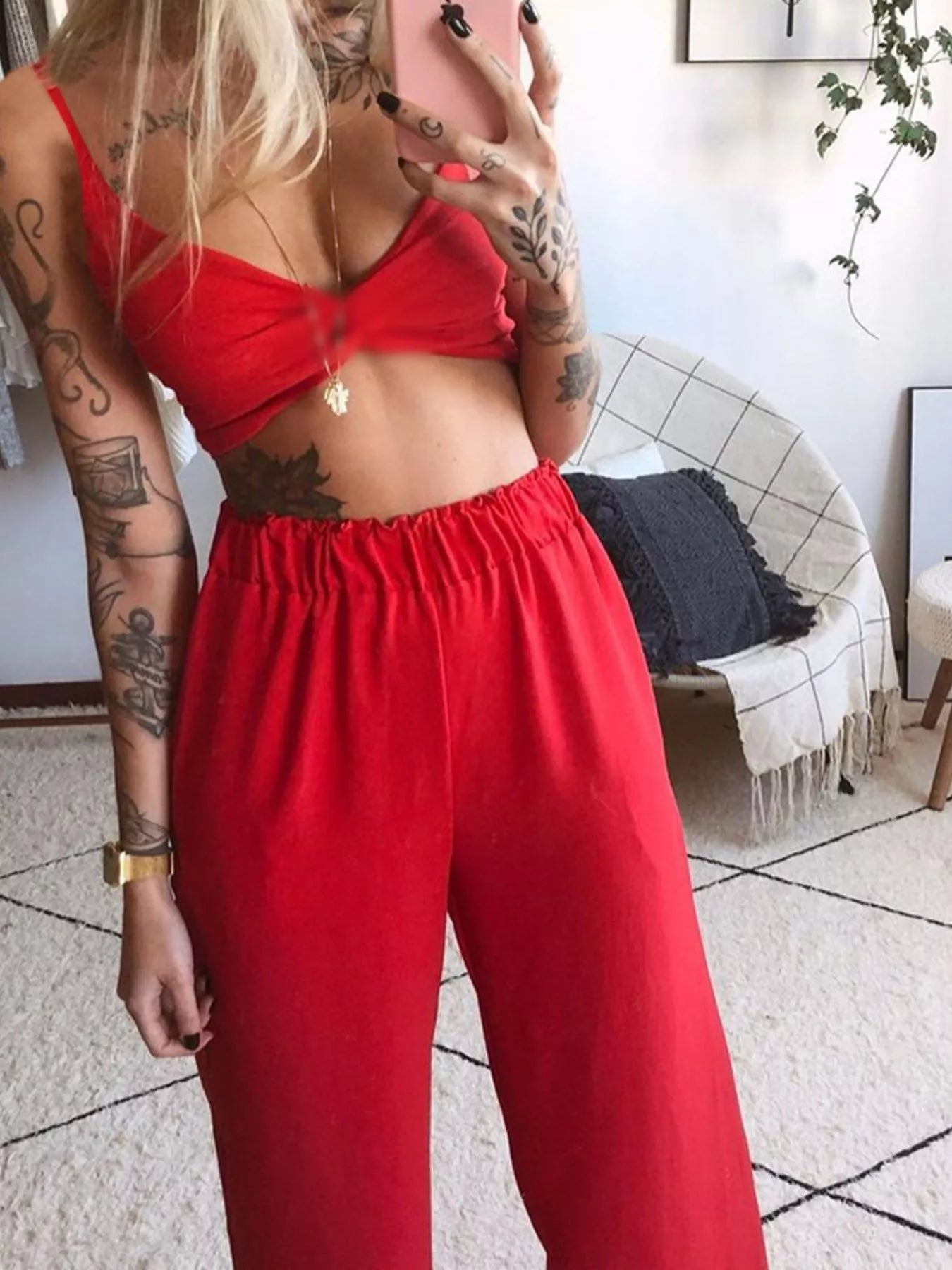 Boho Butterfly Print Top and Pants Set - MegaSuperStar