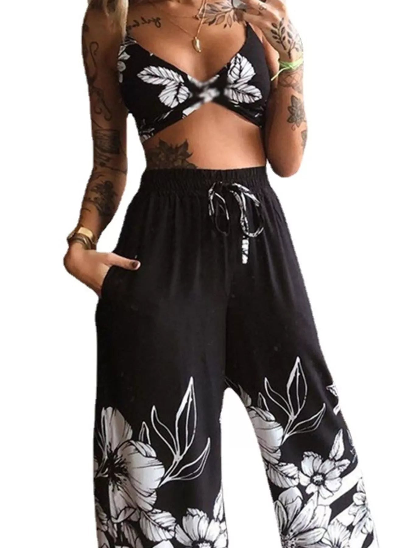Boho Butterfly Print Top and Pants Set - MegaSuperStar