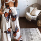 Boho Butterfly Print Top and Pants Set - MegaSuperStar