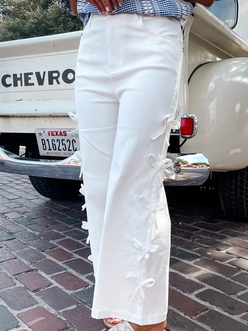 Customer styling Bow Wide-Leg Pants with Elegant Accents
