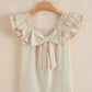 Bow Back Ruffled Blouse with Cap Sleeves - MegaSuperStar