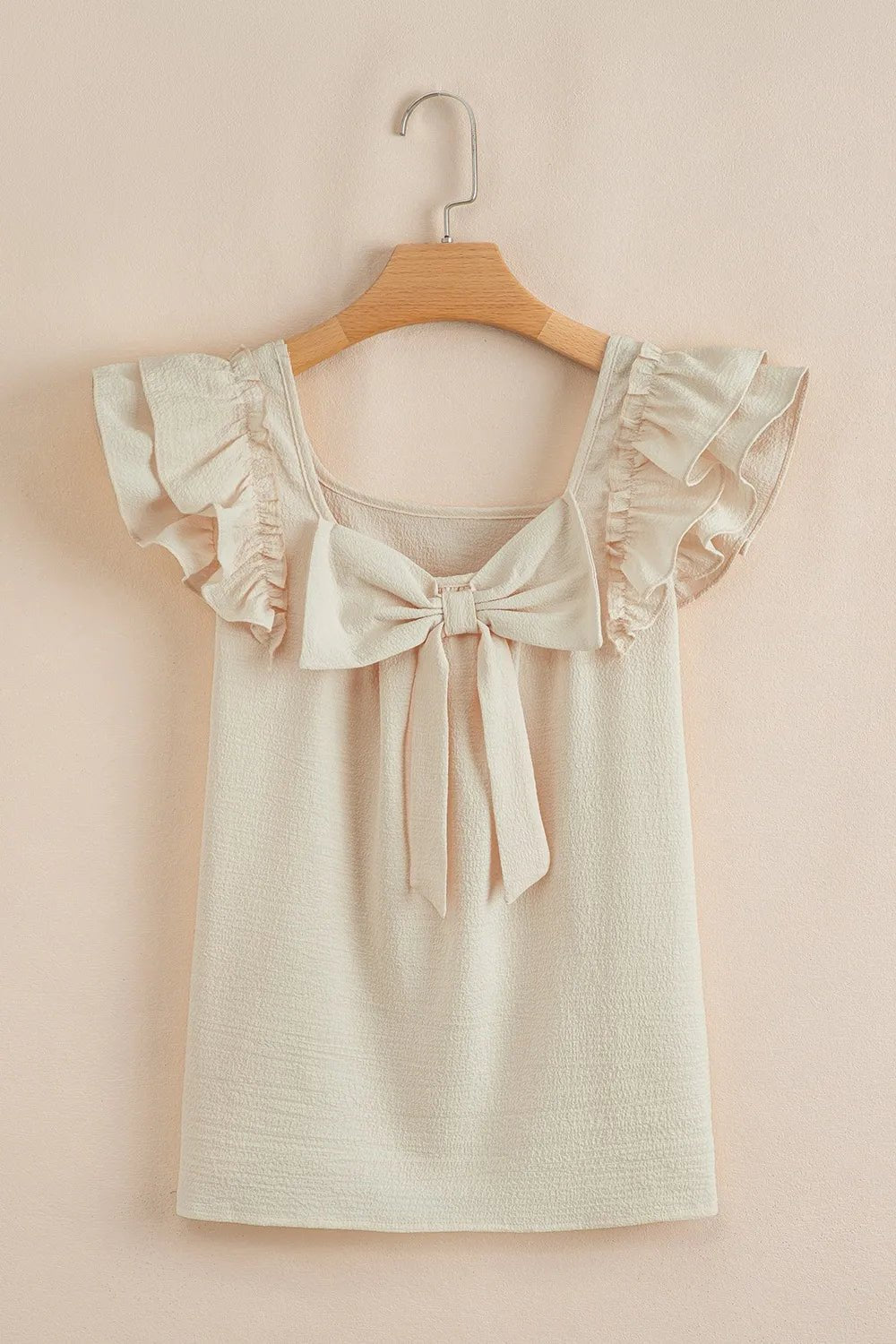 Bow Back Ruffled Blouse with Cap Sleeves - MegaSuperStar