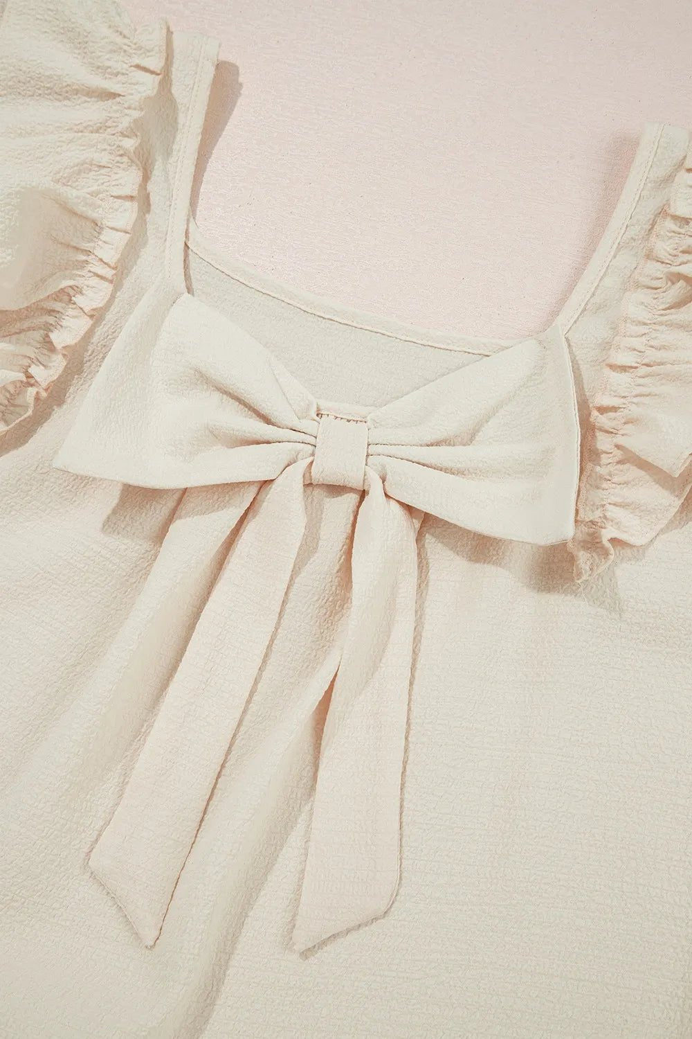 Bow Back Ruffled Blouse with Cap Sleeves - MegaSuperStar