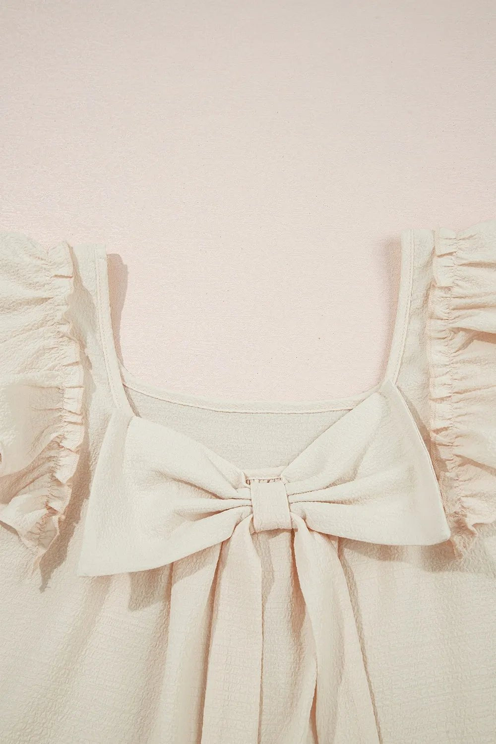 Bow Back Ruffled Blouse with Cap Sleeves - MegaSuperStar
