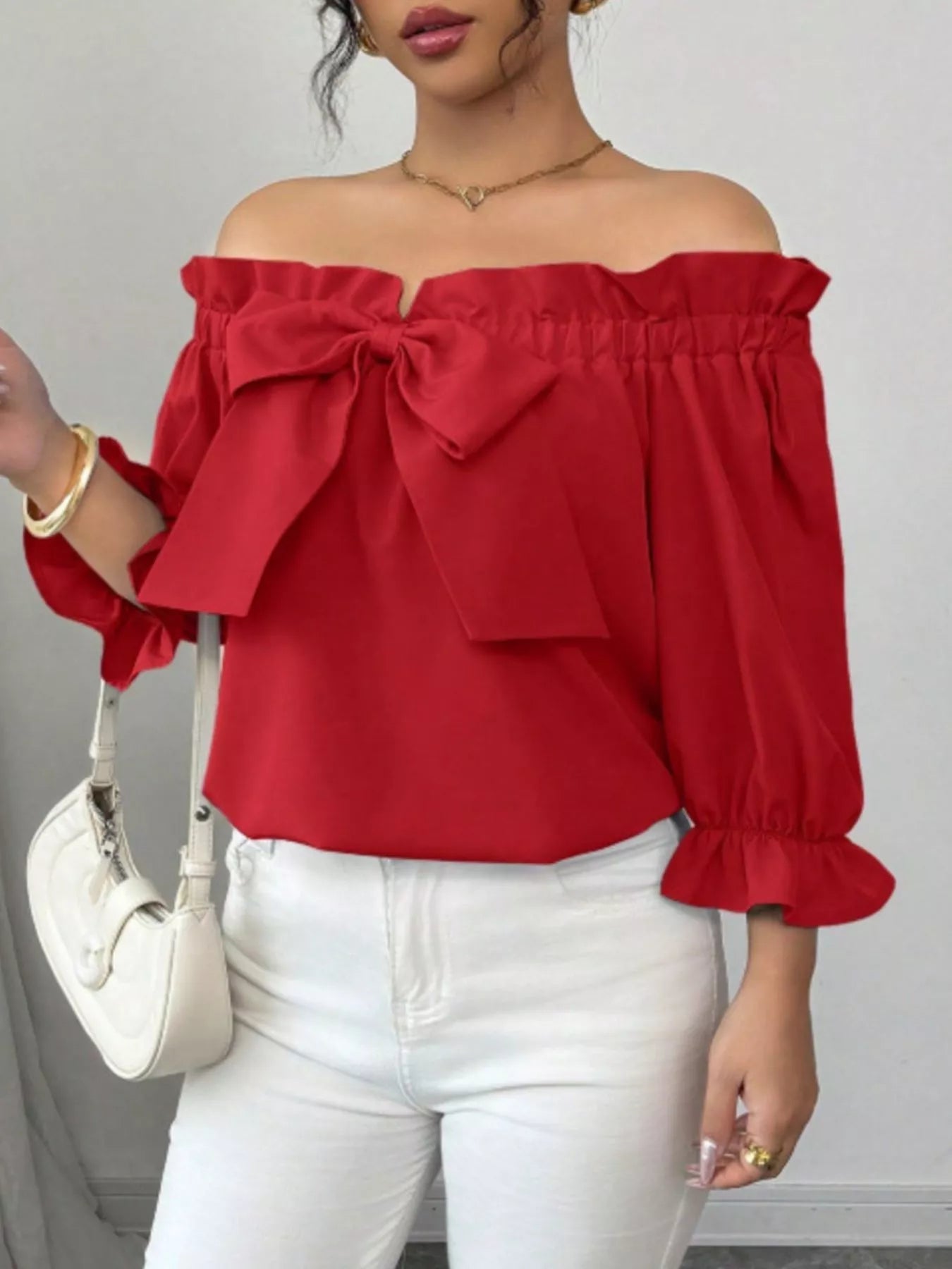 Bow Flounce Sleeve Blouse - MegaSuperStar