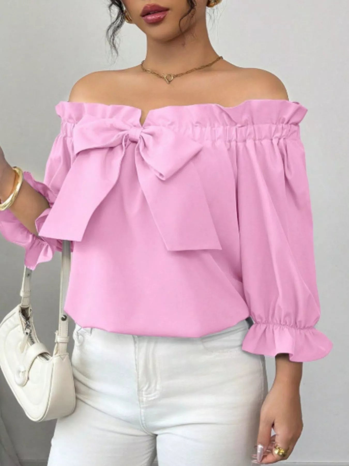 Bow Flounce Sleeve Blouse - MegaSuperStar
