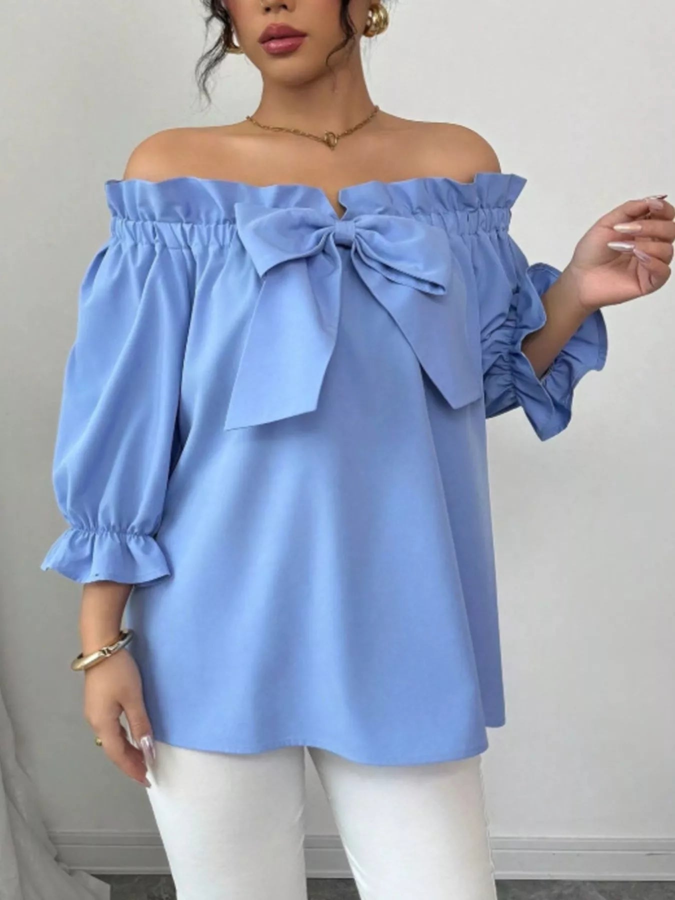 Bow Flounce Sleeve Blouse - MegaSuperStar