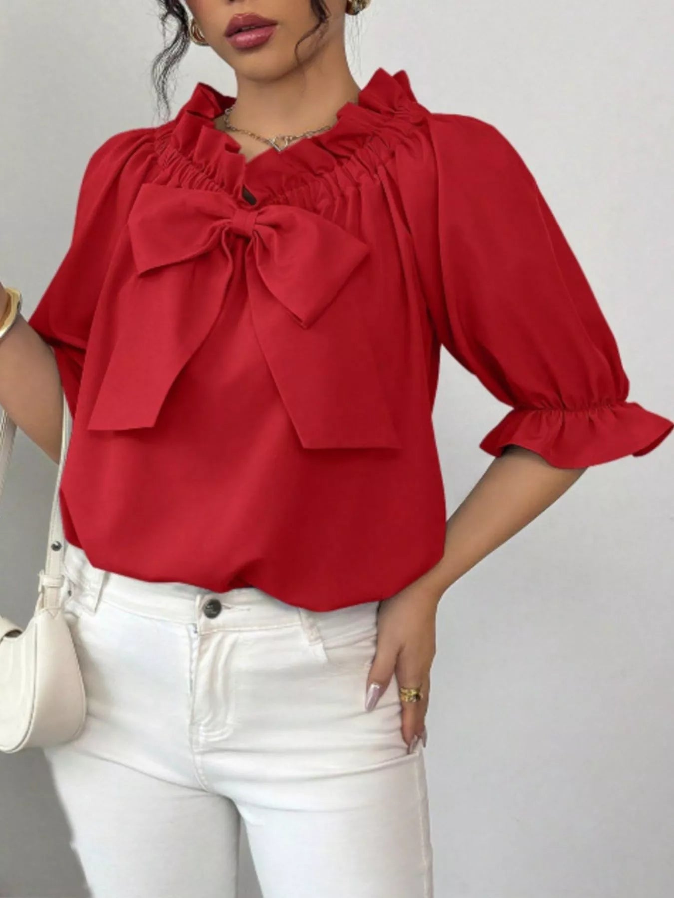 Bow Flounce Sleeve Blouse - MegaSuperStar
