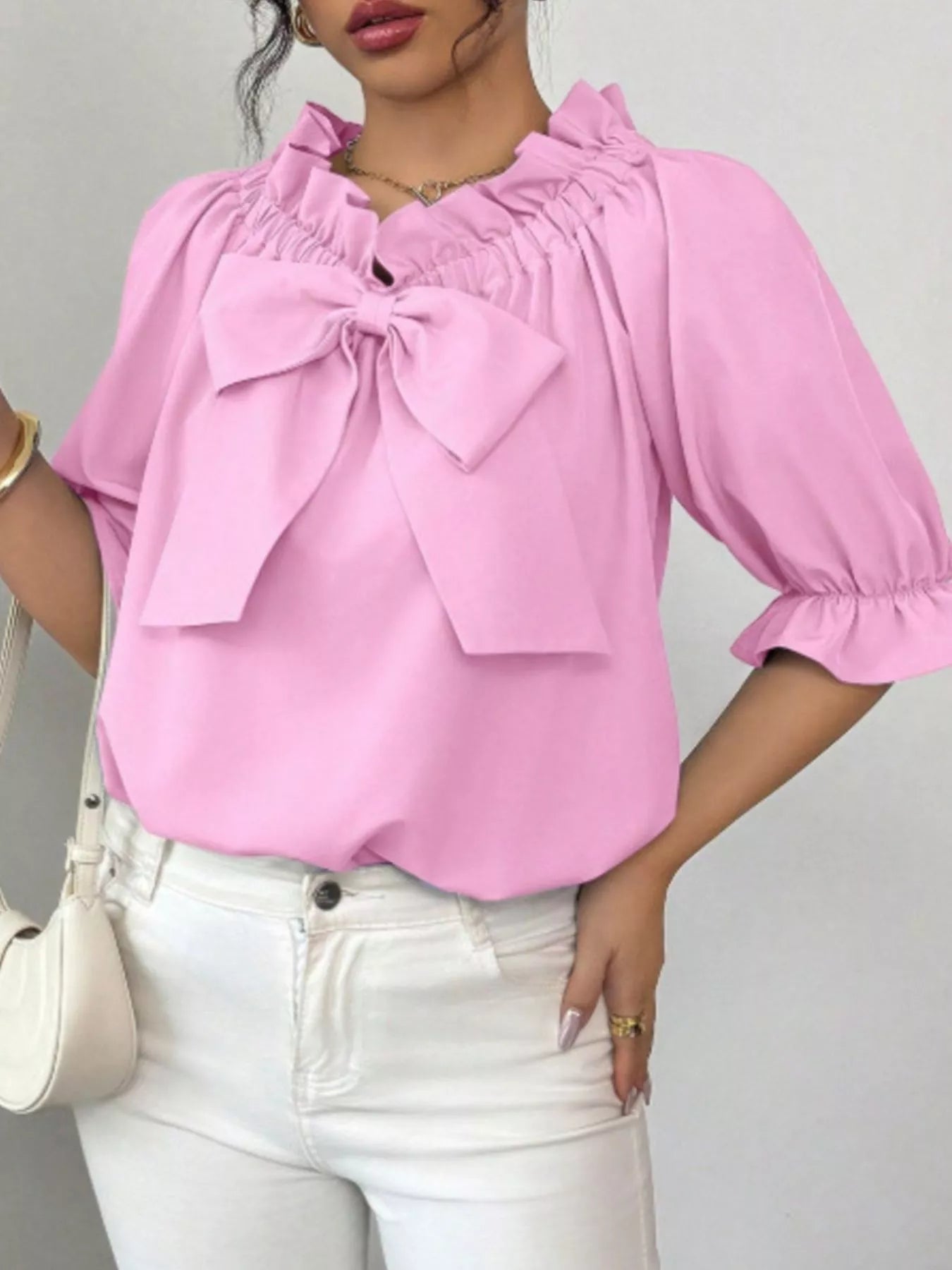 Bow Flounce Sleeve Blouse - MegaSuperStar