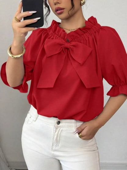 Bow Flounce Sleeve Blouse - MegaSuperStar