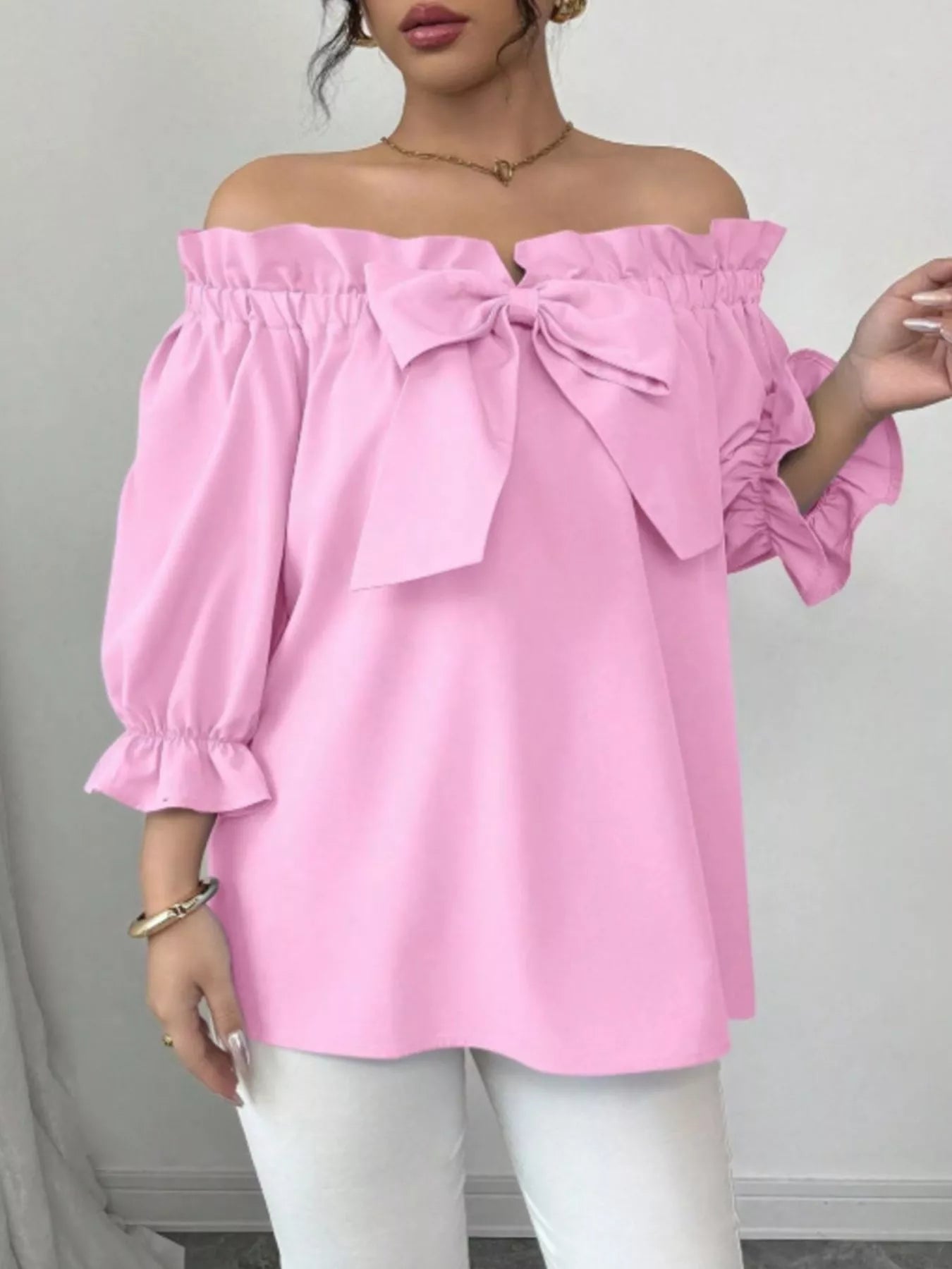 Bow Flounce Sleeve Blouse - MegaSuperStar
