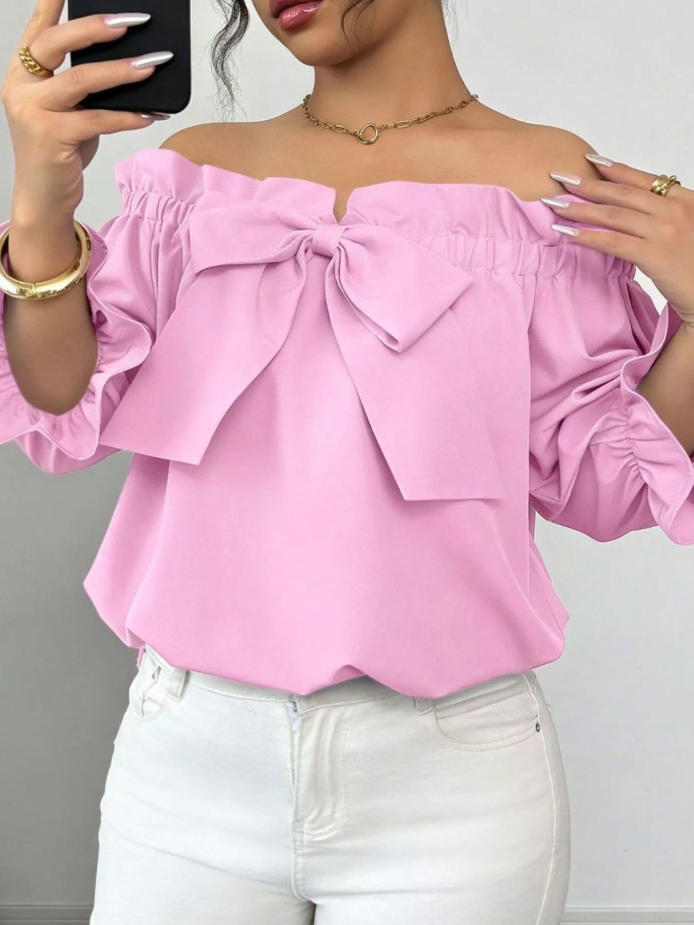 Bow Flounce Sleeve Blouse - MegaSuperStar
