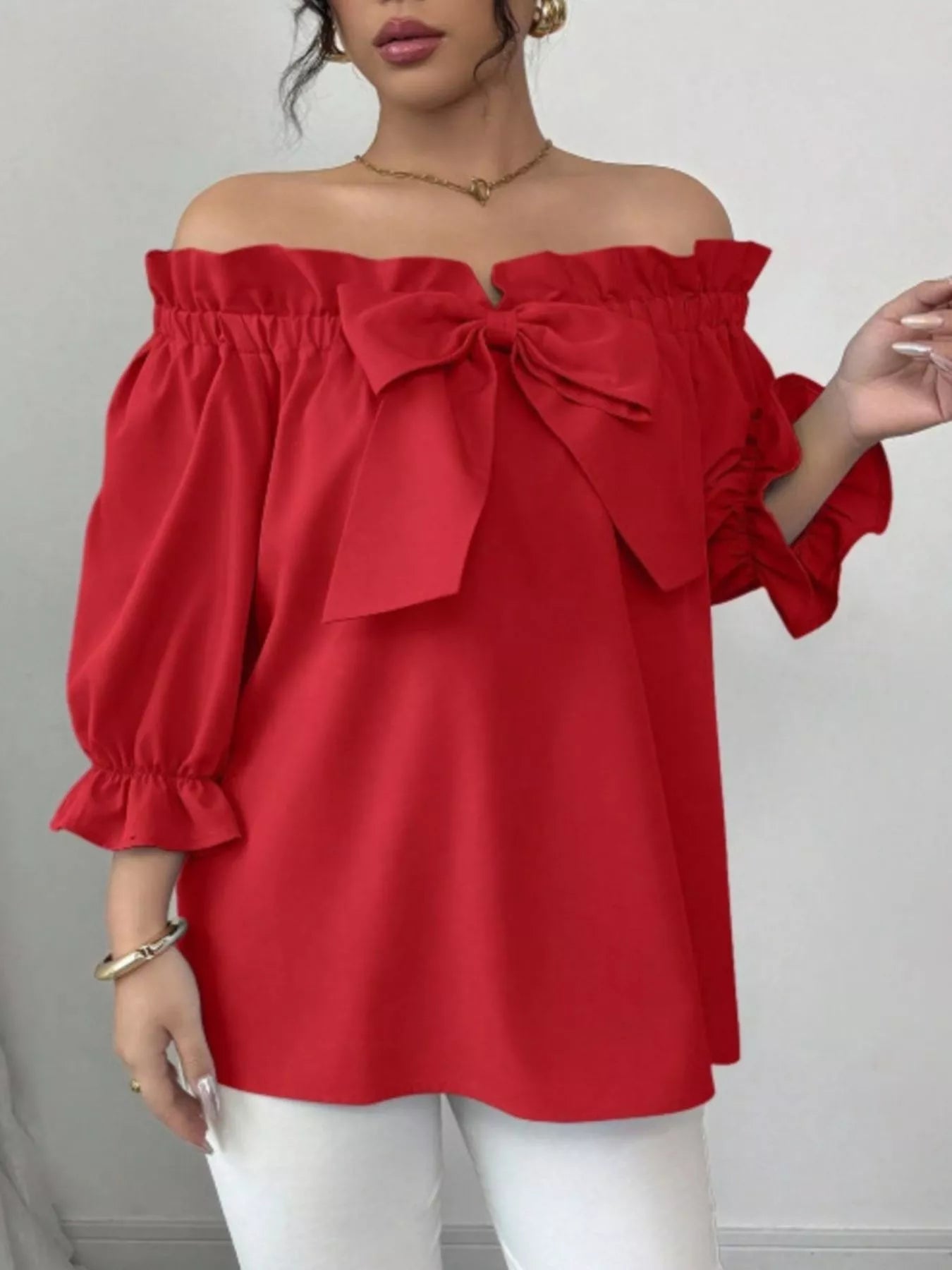 Bow Flounce Sleeve Blouse - MegaSuperStar