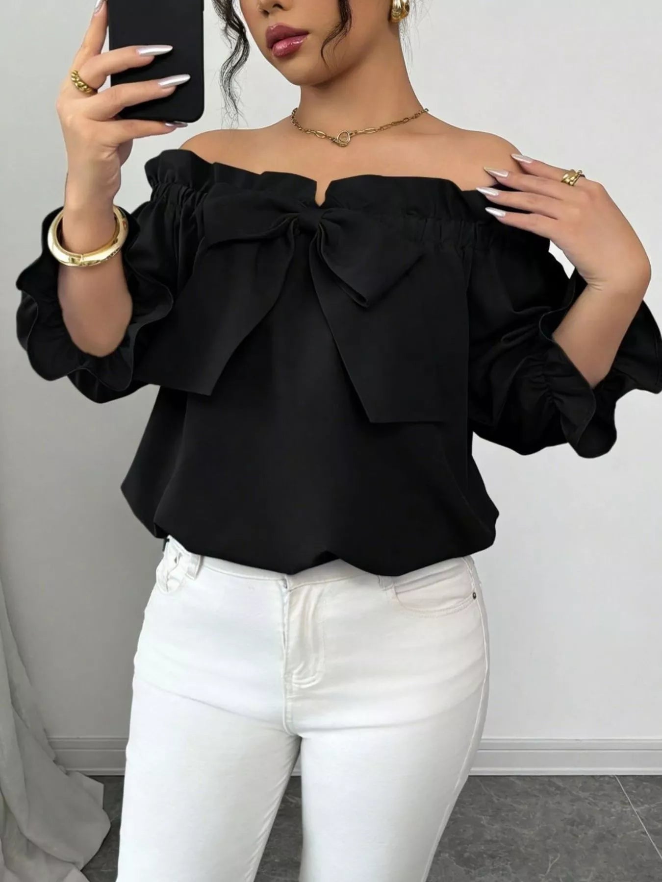 Bow Flounce Sleeve Blouse - MegaSuperStar
