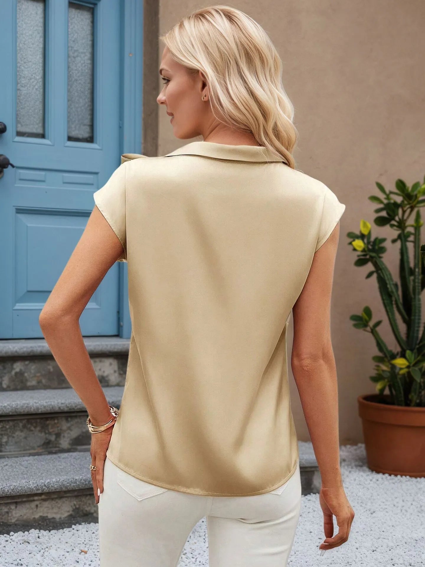 Bow Tie Cap Sleeve Blouse - MegaSuperStar