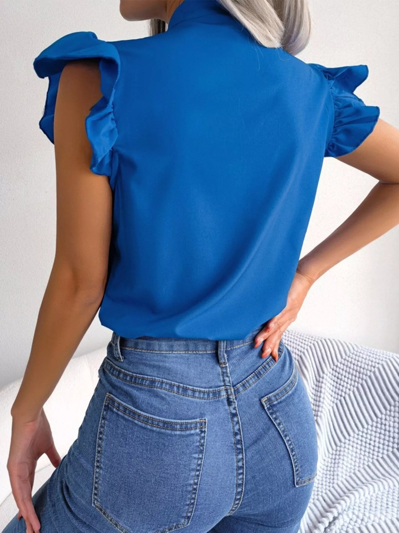 Bow Tie Ruffle Sleeve Blouse - MegaSuperStar