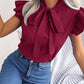 Bow Tie Ruffle Sleeve Blouse - MegaSuperStar
