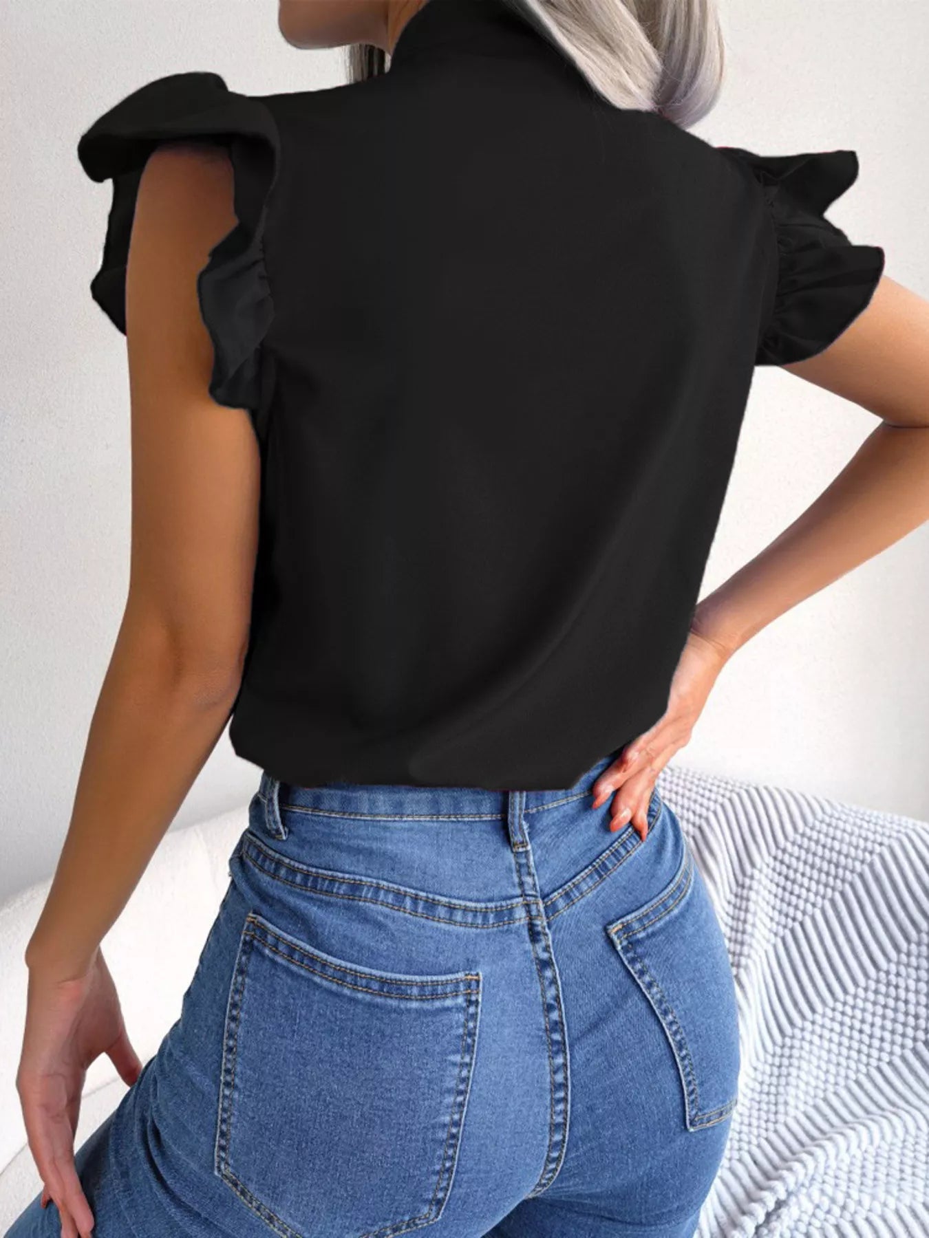 Bow Tie Ruffle Sleeve Blouse - MegaSuperStar