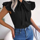 Bow Tie Ruffle Sleeve Blouse - MegaSuperStar
