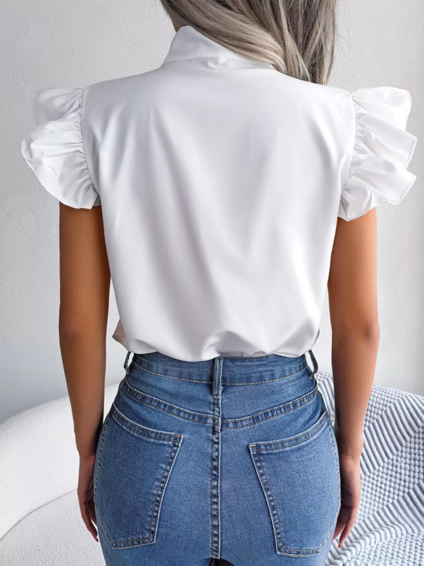 Bow Tie Ruffle Sleeve Blouse - MegaSuperStar