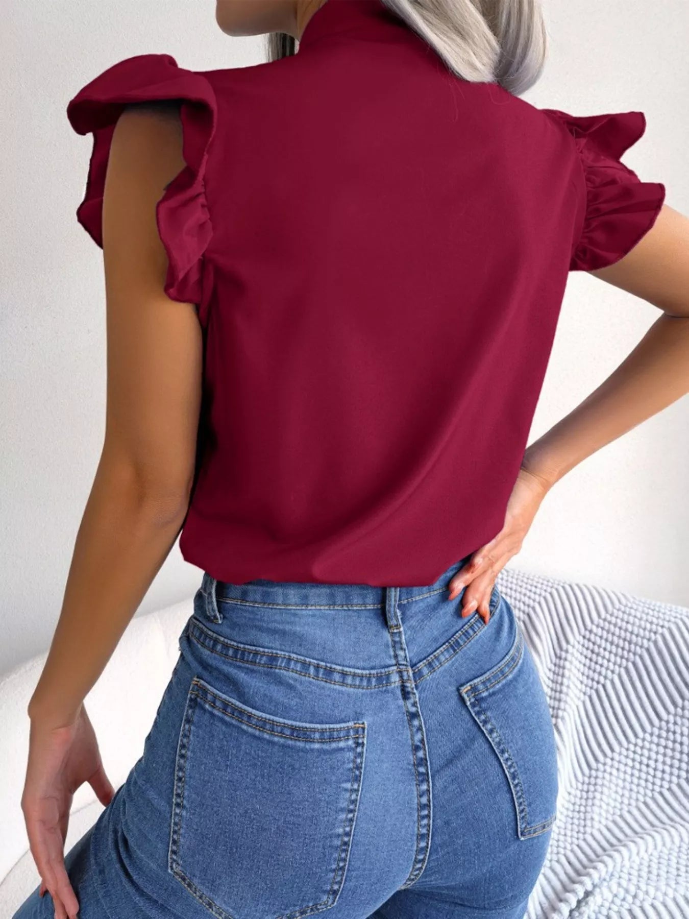 Bow Tie Ruffle Sleeve Blouse - MegaSuperStar