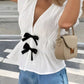 Bow V - Neck Blouse with Cap Sleeves for Effortless Style - MegaSuperStar