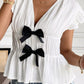 Bow V - Neck Blouse with Cap Sleeves for Effortless Style - MegaSuperStar