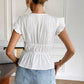Bow V - Neck Blouse with Cap Sleeves for Effortless Style - MegaSuperStar