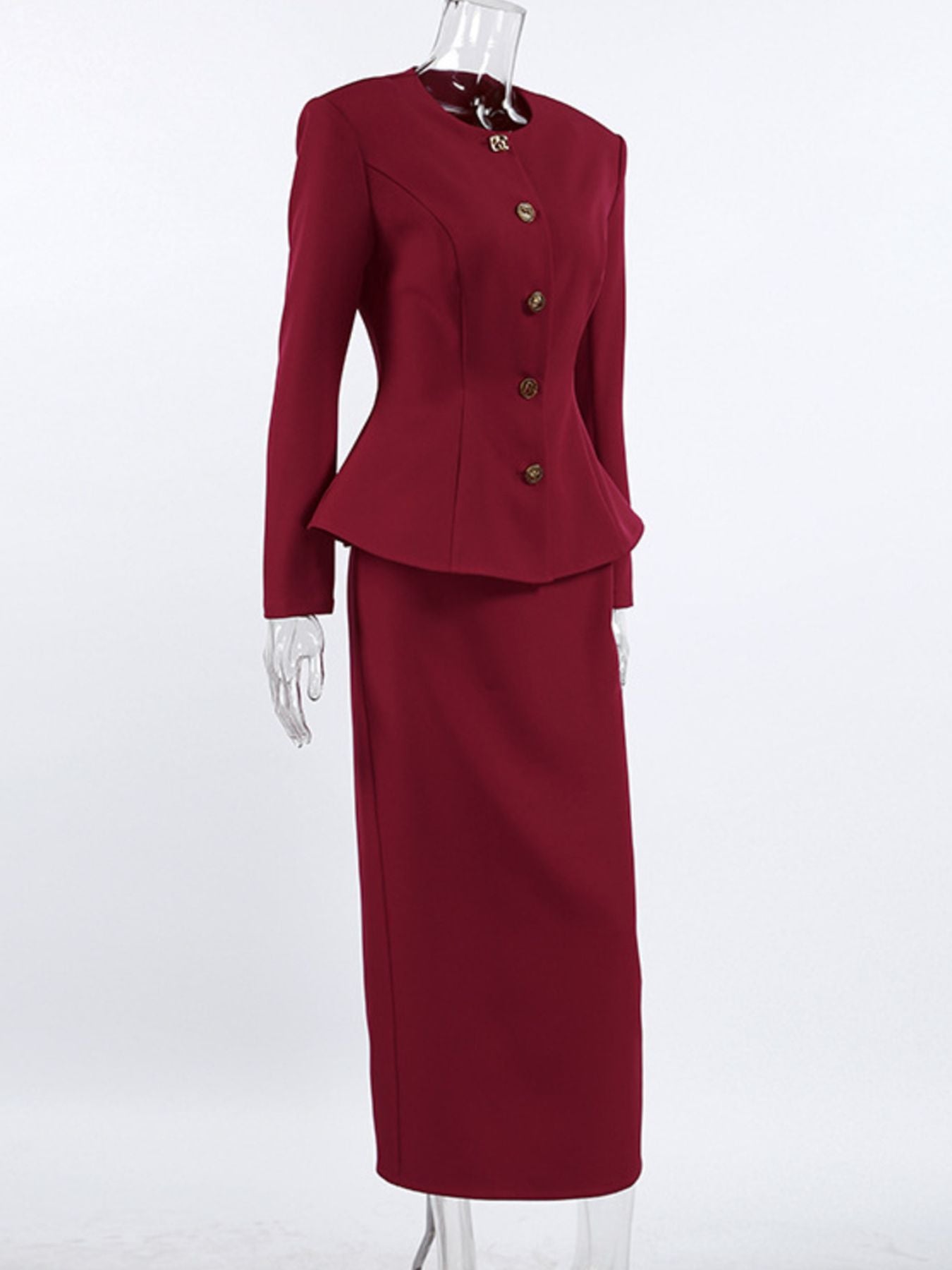 Button Up Peplum Blazer & Skirt Set - MegaSuperStar