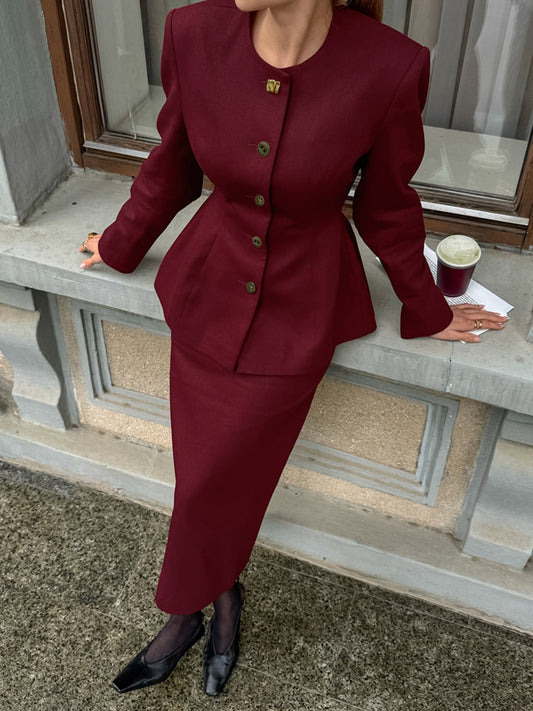 Button Up Peplum Blazer & Skirt Set - MegaSuperStar