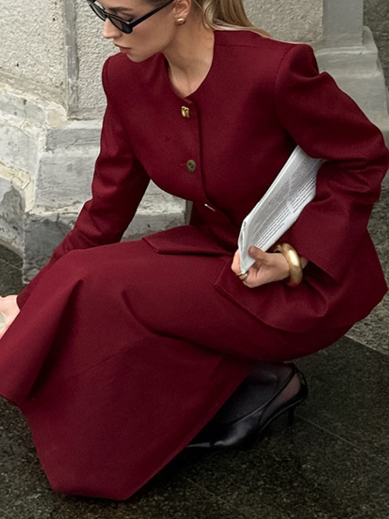 Button Up Peplum Blazer & Skirt Set - MegaSuperStar