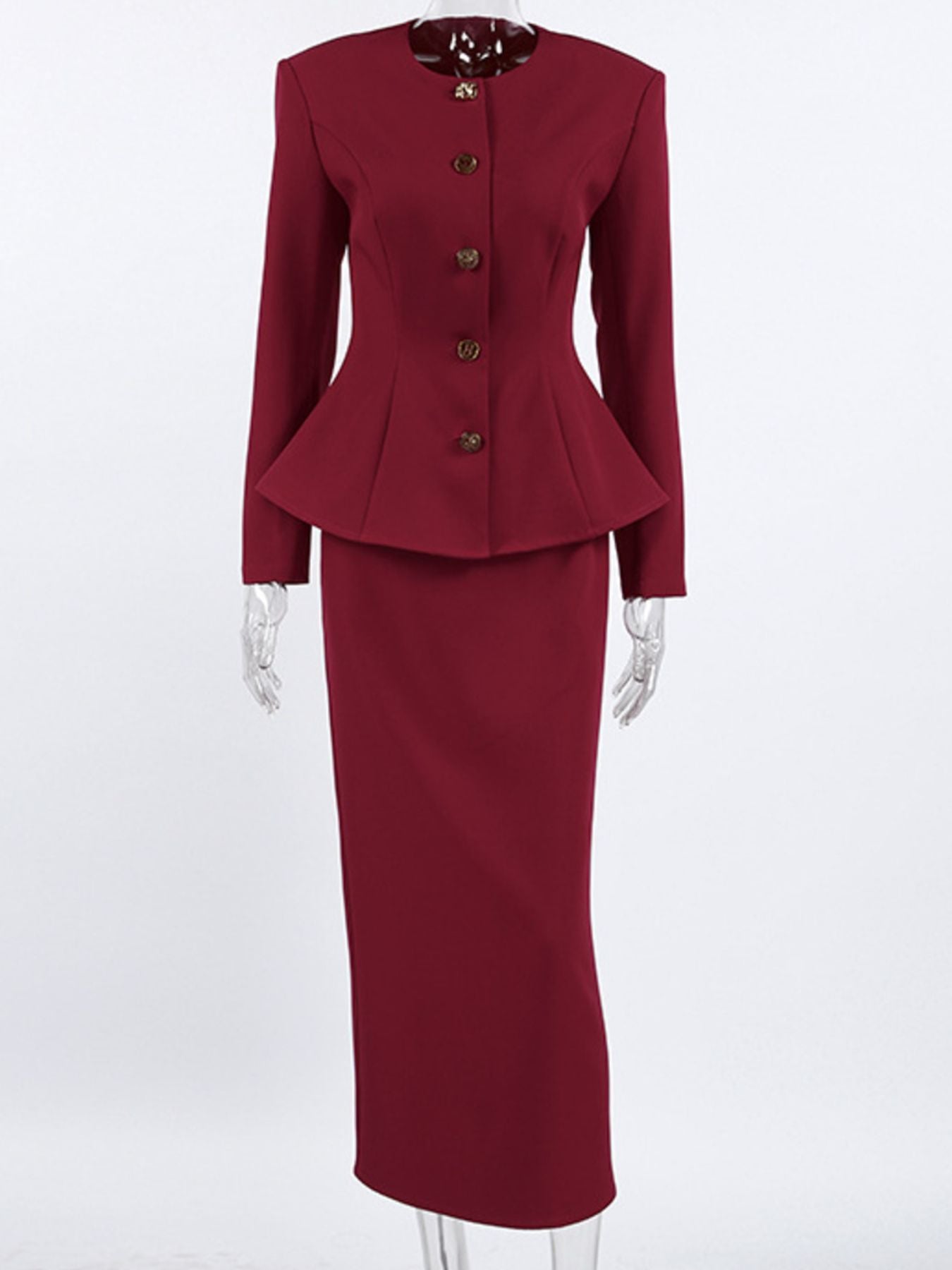 Button Up Peplum Blazer & Skirt Set - MegaSuperStar
